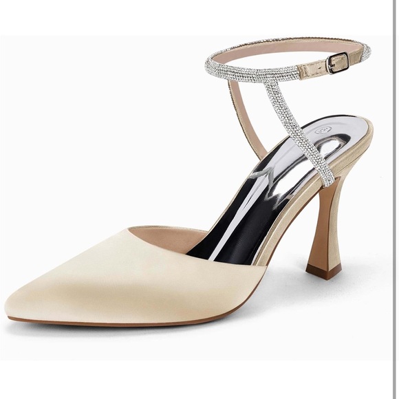 Coutgo Women Rhinestone Heels Kitten High Satin Pumps Pointed Toe Sparkly Sexy - Picture 4 of 9